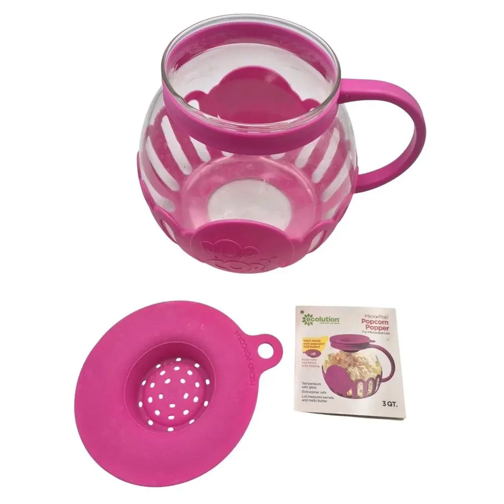 3-Qt Microwave Popcorn Popper Pink Silicone Wrapped Glass Never Used